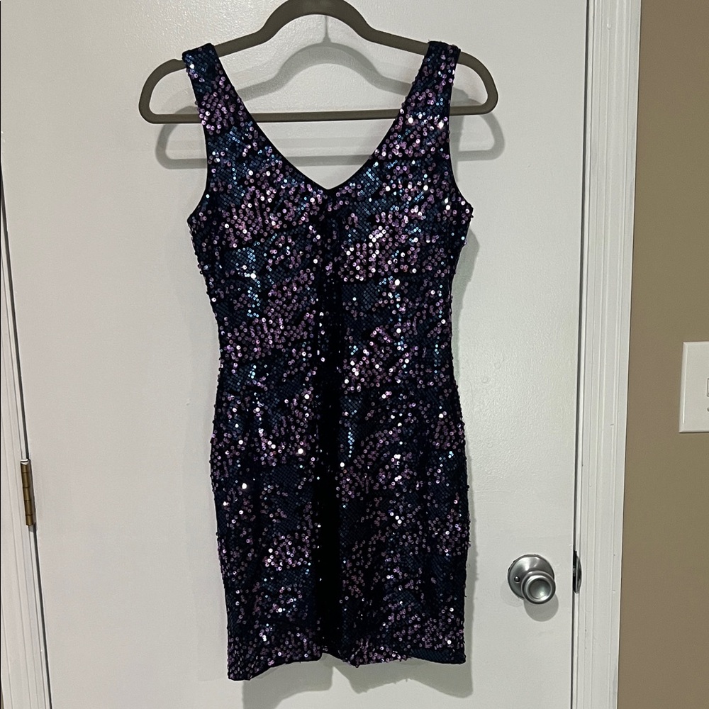 As U Wish Blue and Purple Sequin V-Neck Dress